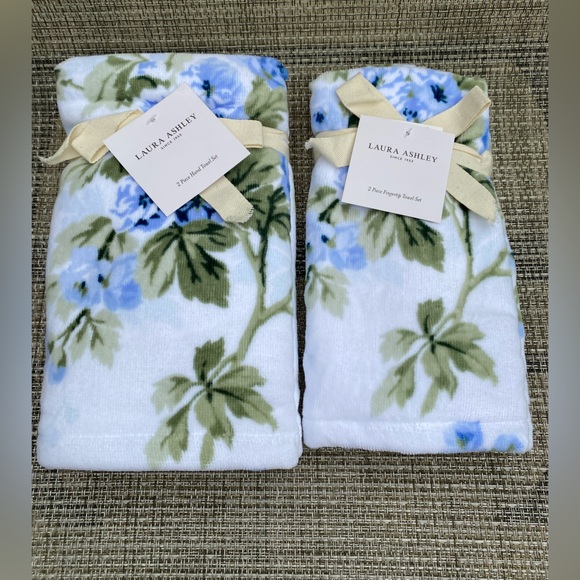 Laura Ashley Cassidy Blue Floral Cotton Hand & Fingertip Towel Set 4pc - Picture 8 of 9